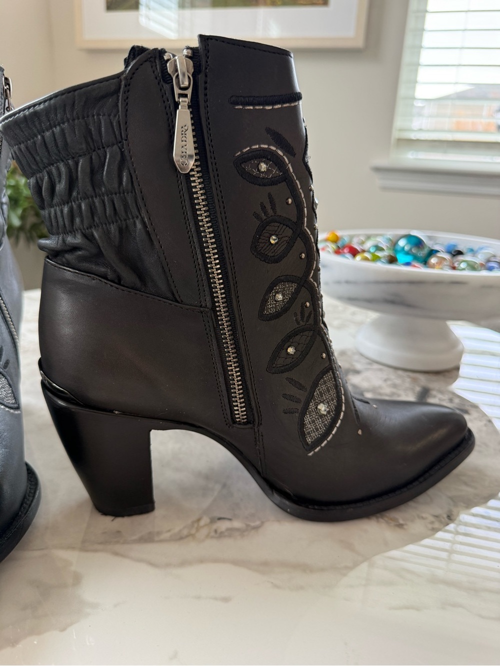 Black Embellished Leather cowboy 🤠